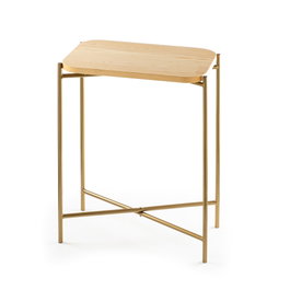 Hanah Home Mesa de Centro SHB-003-A, 100% Madera y Metal, Color Dorado y Natural, Elegante y Duradera para Salón